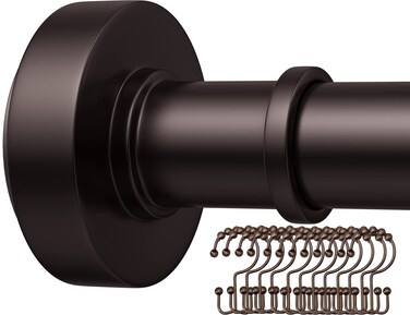 Bronze Shower Rod with 12 Hooks, 43-72 Inches, Rust Resistance, Adjustable Tension Rod with Durable Spring, No Drilling - Use For Bathroom, Bedroom, Home, Matte Bronze