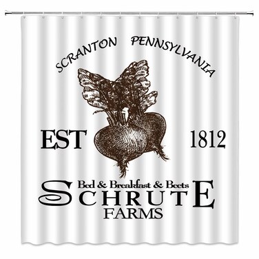 Schrute Retro Farms Shower Curtain Bed Breakfast Beets Scranton Pennsylvania Est 1812 Schrute Simple White Background Unique Office Black Brown White Fabric Bathroom Decor Set with Hooks(70"WX70"H)