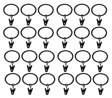 24PCS Metal Home Decorative Strong Shower Drapery Clips Rings Stainless Steel Window Curtain Hooks Hanger Diameter-1.5" (Black)