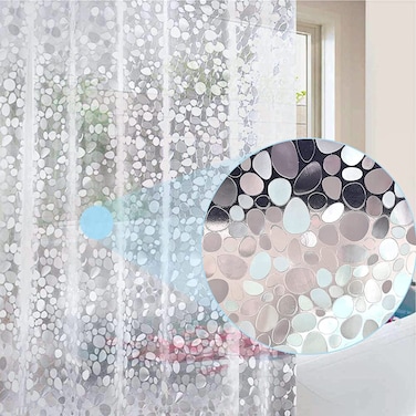 Tonnali Extra Long Shower Curtain Liner 86 Inches Length, EVA Heavy Duty Weighted Shower Liner 72 X 86 inches with 3 Strong Magnets, Clear Shower Curtain Cobblestone