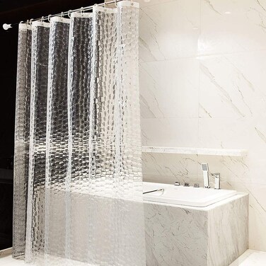 OTraki Shower Curtain Clear Liner 72 x 78 inch Bathroom Curtains Long Shower Curtain Transparent 3D Water Cube Bath Waterproof See Through Shower Curtains Liner Clear with 12 Grommets Hooks