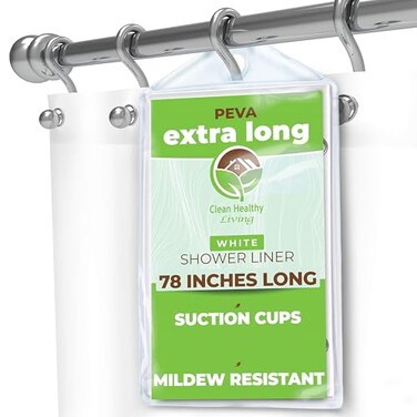 Clean Healthy Living XL Heavy Duty PEVA White Shower Curtain Liner with Suction Cups - 70 X 78 in. Long