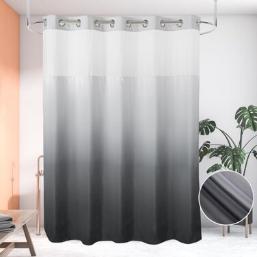 Ecoehoe 71" W x 79&acirc;&euro;&oelig; L Hook Free Fabric Shower Curtain with Polyester Snap-in Liner with Magnets&acirc;&euro;&ldquo;Hotel Quality Top See Through Gradient Grey
