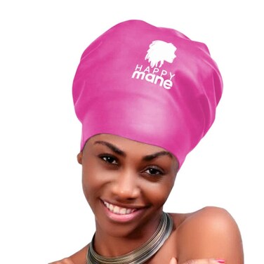 Happy Mane Silicone Swim Cap for Braids and Dreadlocks - Keeps Your Hair Dry While Swimming and Bathing Long Hair, Extensions, and Curly Hair - Large Shower Cap for Women, Men, Kids (Pink, Medium)