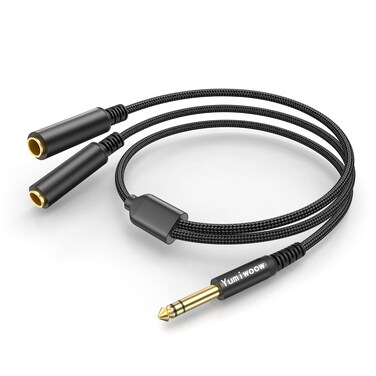 Yumiwoow Stereo 1/4" 6.35mm TRS Plug to Dual 1/4 6.35mm TRS Jack Adapter Cable,11.8inch (30cm),Aluminum Alloy Shell+Gold-Plating,Dual-Shield Cable