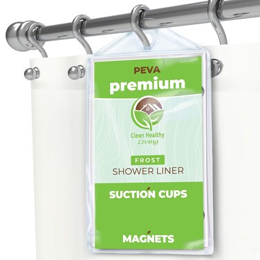 Premium PEVA Frost Shower Curtain Liner with Magnets &amp; Suction Cups - 70 X 71 in. Long