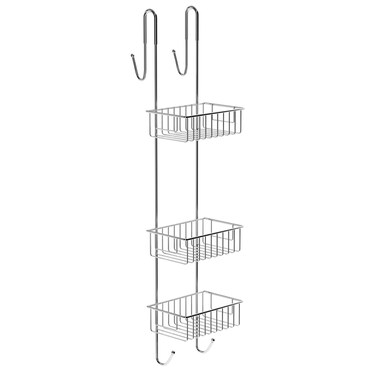 Bamodi Shower Caddy Hanging - 3-Tier Over Door Shower Basket Chrome-Plated - No Drilling Required - Fits Shower Screens up to 2 cm - Hangable Shower Rack with 2 Towel Hooks