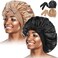 2Pcs Satin Bonnet for Black Women,Satin Hair Tie Bonnet,Jumbo Curly Hair Silky Bonnet,Soft Head Scarf Wrap Hair Bonnet with Tie Band,Adjustable Braids Bonnet Sleep Cap for Long Curly Hair(Black&amp;Khaki)