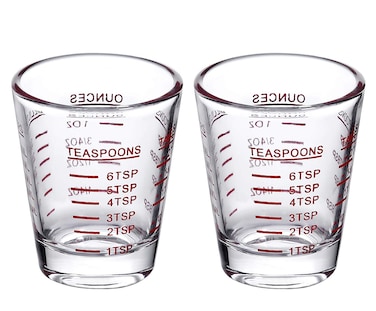 Measuring cup Espresso Shot Glass Liquid Heavy Glass Wine Glass 26-Incremental Measurement 1oz, 6 Tsp, 2 Tbs, 30ml (2 pack-red)
