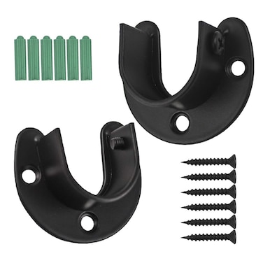 ZipSeven 1-Inch Shower Closet Rod Holder Set U Shaped Hanging Rod Flange Socket Heavy Duty Curtain Pole Bracket Supports Stainless Steel Matte Black 2 Pack