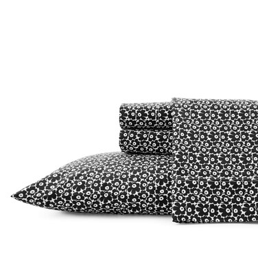 MARIMEKKO - Queen Sheets, Cotton Percale Bedding Set, Crisp &amp; Cool Home Decor (Pikkuinen Unikko Black, Queen)