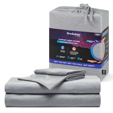 Brookstone Comfort Queen Sheet Set   Innovative Cooling Sheets for Hot Sleepers - Deep Sleep with Temperature Regulation   4-Piece Set of Soft Flat Sheet, Fitted Sheet, &amp; Two Pillowcases   Grey