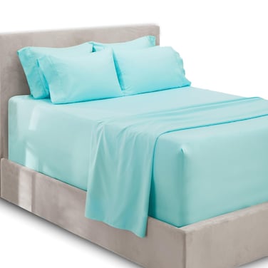 Hearth &amp; Harbor Extra Deep Pocket Sheets - Fits Mattress 18-24 Inches Deep - Extra Deep Pocket Full Size Sheets Sets - 6 Piece Full Size Sheets - Full Sheets Deep Pocket - Aqua Blue Sheets