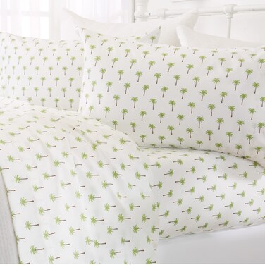 4-Piece Queen Coastal Microfiber Sheet Set   Nautical-Printed, Ultra-Soft Sheets   Wrinkle &amp; Fade Resistant Beach-Themed Prints &amp; Patterns Bedding Sheets &amp; Pillowcases. (Queen, Palm Tree)