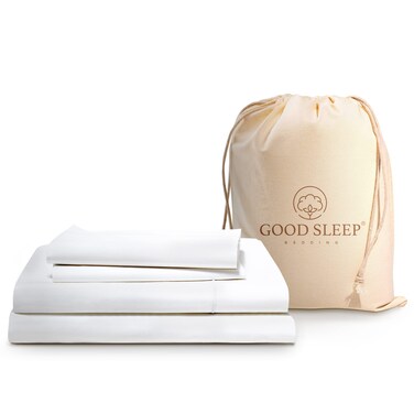 Good Sleep Bedding 100% Cotton Queen Sheet Set - 4 Piece, 800 TC 16 Inch Deep Pocket Queen Sheets, Soft &amp; Breathable Queen Sheets, Luxury Sheet Set Queen Size with Pillow Covers - White Queen Sheets