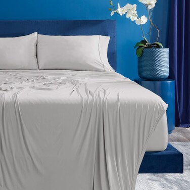 Bedgear Ver-Tex Sheet Set - Instant Cooling Bed Sheets with an Ultra-Soft Feel and a Powerband for a Secure Fit - Includes a Fitted Sheet, Flat Sheet, and 2 Pillowcases - Queen, Light Grey