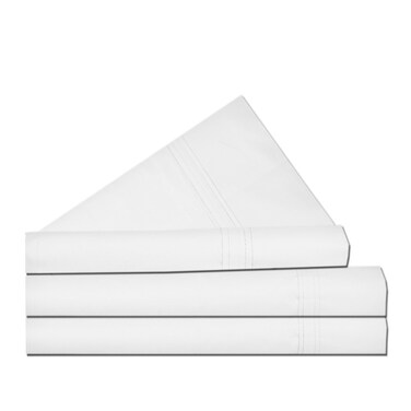 Tribeca Living King Bed Sheet Set, Crisp and Smooth Cotton Percale Solid Sheets and Pillowcase Set, Extra Deep Pocket, 300 Thread Count, 4-Piece Luxury Bedding, White