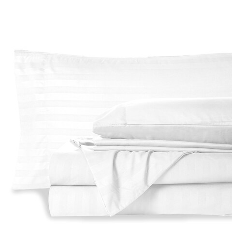 Mocassi Cali King Stripe Sheet Set - Luxury Hotel 1800 Premier Bedding Sheets &amp; Pillowcases - Ultra Soft Breathable &amp; Cooling Bed Sheets - Wrinkle Resistant - 6 Piece Set - California King, White