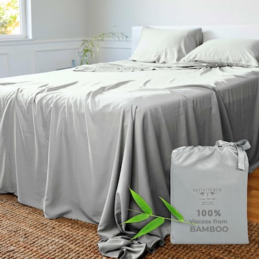 BedVoyage King Sheet Set, Cooling Bed Sheets, 100% Viscose Derived from Bamboo, 4pc Set, 18&acirc;&euro; Deep Pocket, Luxury Breathable and Ultra Soft Sheets, King - Stone