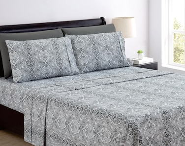 Spirit Linen home Full Size Bed Sheets Set Deep Pockets - 6PC Paisley Ultra Soft Microfiber Bed Sheets Set - Easy to Clean, 90 Thread Count Sheets with Fitted Sheet, Flat Sheet &amp; Pillowcases (Black)