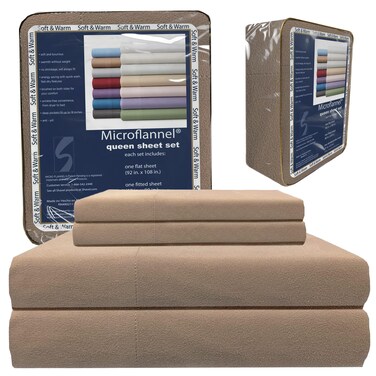 Thermee Micro Flannel Sheets Set, Queen-Size Sheet Set having 18" Deep Pocket, Queen Sheets Fit Oversized Mattresses, Machine Wash &amp; Dry, No Pill, 2 Standard Pillowcases, Bed Sheets, Soft Sheet -Acorn