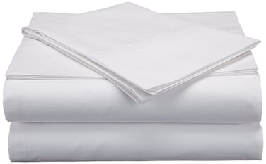 Tribeca Living Twin XL Bed Sheet Set, Crisp and Smooth Egyptian Cotton Percale Solid Sheets and Pillowcase Set, Extra Deep Pocket, 350 Thread Count, 3-Piece Luxury Bedding, White