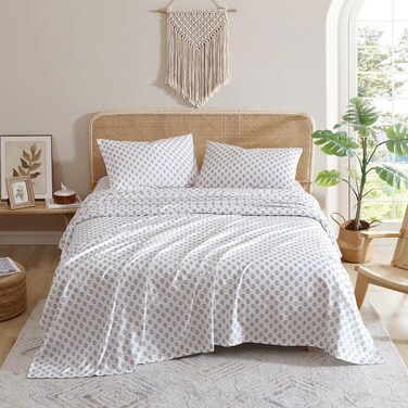 Indigo Ink - Queen Size Sheet Set, 4-Piece Boho Medallion Patterned Bedding, Soft &amp; Wrinkle Resistant (Panther Collection, Taupe)
