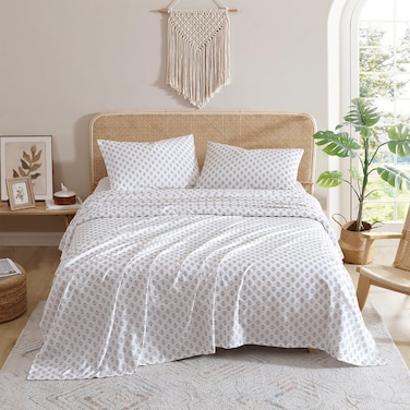 Indigo Ink - Full Size Sheet Set, 4-Piece Boho Medallion Patterned Bedding, Soft &amp; Wrinkle Resistant (Panther Collection, Taupe)