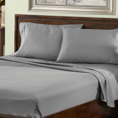 Superior Cotton Rich Bedsheet Set, Includes 1 Fully Elastic Deep Pocket Fitted Sheet, 1 Flat Sheet, 2 Pillowcases, Soft Bedding Basics, California King, Light Grey