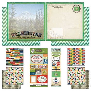 Scrapbook Customs Themed Paper and Stickers Scrapbook Kit, Washington Vintage, 12 inch by 12 inch