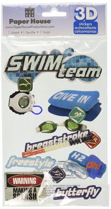 Paper House Productions STDM-0127 3d Sticker 4.5" x 7" Sheet, Swimming