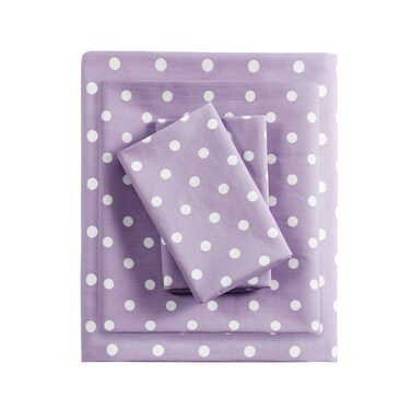 MI ZONE - MZ20-419 100% Cotton Percale Ultra Soft Sheet Set, Full, Purple Polka Dot