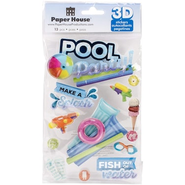 Paper House Productions STDM-0269E 3D Sticker, Pool Party (3-Pack)