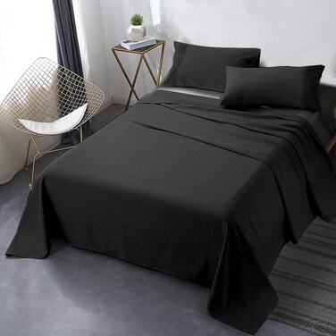 Secura California King Bed Sheet Set 4 Piece - Soft Microfiber 1800 Thread Count 16" Deep Pocket Sheet Sets - Hypoallergenic, Wrinkle &amp; Fade Resistant (Black)