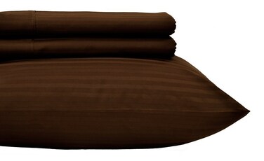 Royal Hotel Bedding Stripe Sheets - 600 Thread Count - 4PC Bed Sheet Set - 100% Cotton - Sateen Stripe, Deep Pocket, Full Size, Chocolate