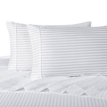Royal Hotel Bedding Stripe White King Size Sheets, 4PC Bed Sheet Set, 100% Cotton, 300 Thread Count, Sateen Striped, Deep Pocket