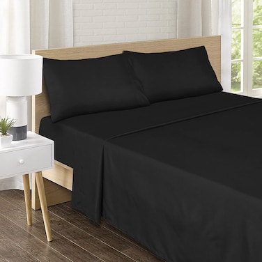 Karin Maki Microfiber Queen Size Bed Sheets Set - 1800 Thread Count Bed Set - Super Soft Luxury Egyptian Bedding - Deep Pocket Fitted Sheet with Pillow Cases - Wrinkle Free and Fade Resistant - Black