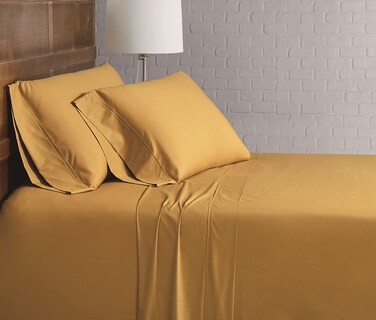 Brooklyn Loom Solid Cotton Percale Mustard Twin XL Sheet Set, Yellow