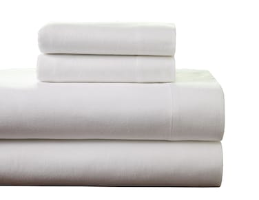 Pointehaven Flannel Deep Pocket Set with Oversized Flat Sheet, Twin, White