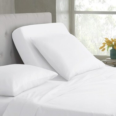 Rajlinen Split Top King Sheets Set for Adjustable Bed - Flex Top King Sheets for Sleep Number Beds - 34" Split Top King Sheets - Flex Top Sheets - White Solid
