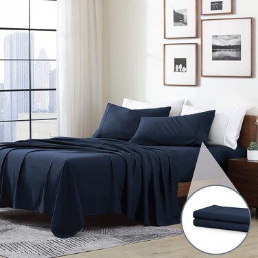 Swift Home Twin 4-Piece Microfiber Sheet Sets (Includes 1 Bonus Pillowcase), Ultra-Soft Brushed - Extremely Durable - Easy Fit - Wrinkle Resistant, Twin, Navy