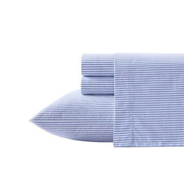 Poppy &amp; Fritz - Twin Sheet Set, Cotton Percale Bedding Set, Crisp &amp; Cool, Stylish Home Decor (Oxford Stripe Blue, Twin)