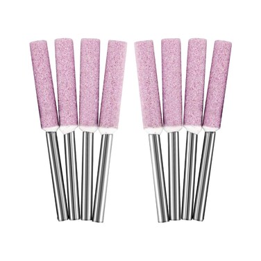 OIIKI 8 Pack Burr Grinding Stone File, Chainsaw Sharpener 3/16 Inch 4.8mm (Pink)