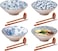 WEUNUM Ceramic Japanese Ramen Bowl,60 Ounce Large with Matching Spoon and Chopsticks for Salad Soup Udon Pho Asian Noodles,Set of 4,Assorted Patterns