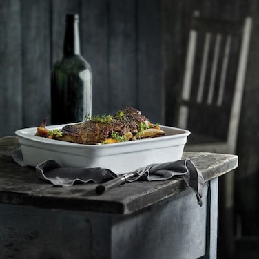 Pillivuyt Porcelain Extra Deep Rectangular Roaster With Ears, Extra Large - 15-by-10-by-3-Inch