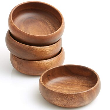 Woodard &amp; Charles Acacia Wood Snack Serving Bowl, Set of 4, 6" x 2" (Set of 4)