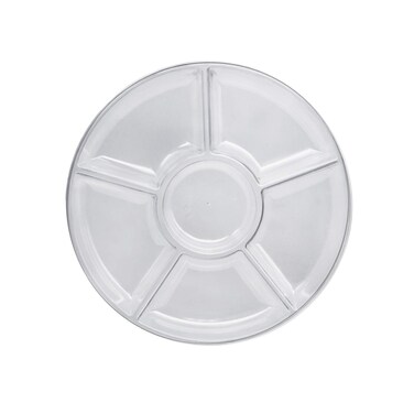 Party Essentials Hard Plastic Round Divided Serving Tray, 1-Count, 12", 6-Section, Clear