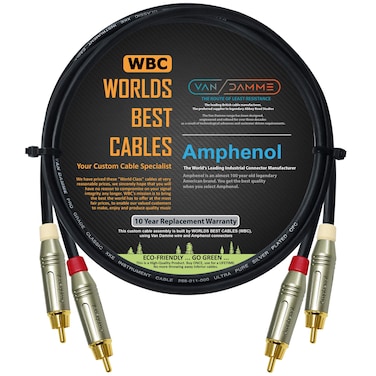 WORLDS BEST CABLES 2.5 Foot - RCA Cable Pair Custom Made Made Using Van Damme Pro Grade Classic XKE Instrument (Jet Black) Wire &amp; Amphenol ACPR Die-Cast, Gold Plated RCA Connectors