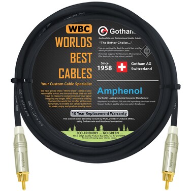 8 Foot - Gotham GAC-1 Ultra Pro - Low-Cap (21pF/ft) Center-Channel Subwoofer Cable with Amphenol ACPR-SWH Die-Cast, Gold Plated RCA Connectors