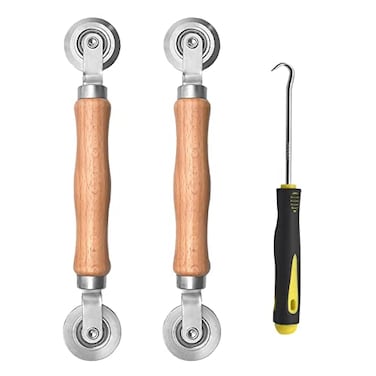 BAYTORY 3Pcs Screen Rolling Tool Kit for Installing Door Mesh Screens Window, Screen Spline Roller Tool with Wooden Handle and Steel Bearing Wheels, Durable and Easy to Use